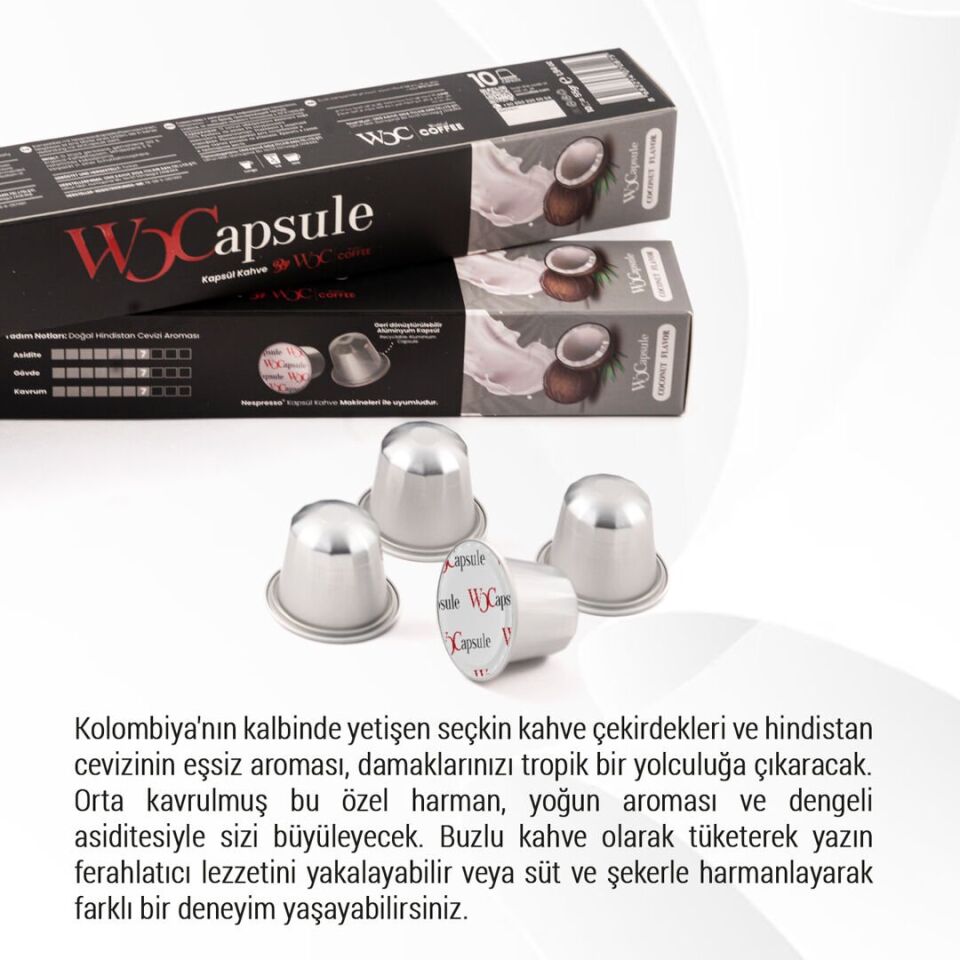 WOCapsule Coconut Nespresso Uyumlu Kapsül Kahve 60'lı Avantaj Paketi