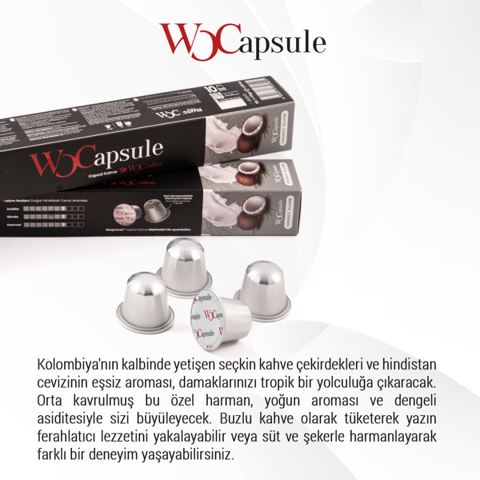 WOCapsule Coconut Nespresso Uyumlu Kapsül Kahve 50'li Avantaj Paketi